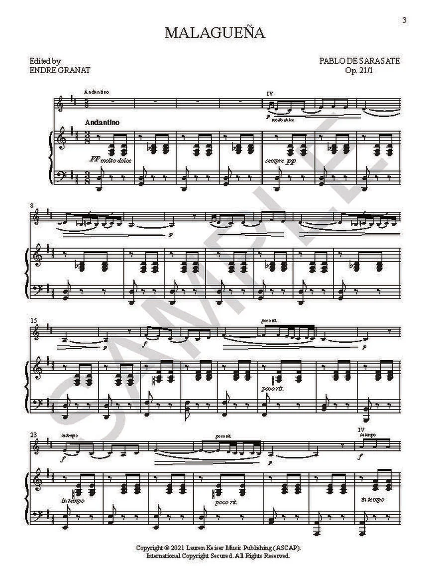 Sarasate 10 Brilliant Miniatures for Violin and Piano - Image 4