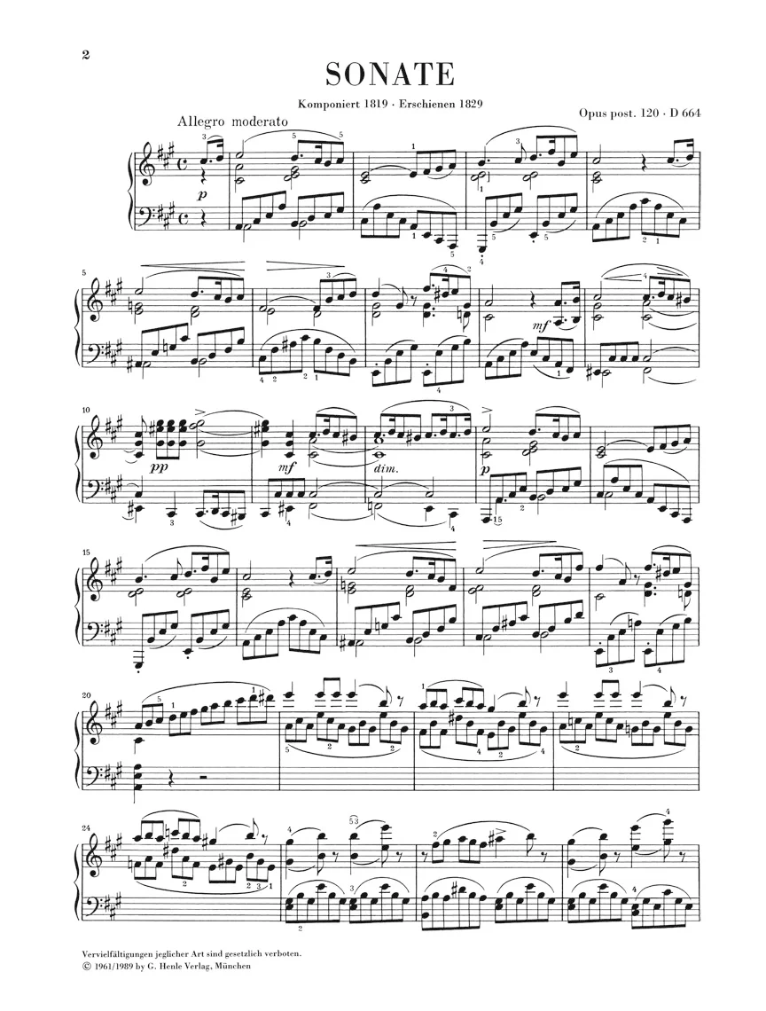 Schubert: Piano Sonata in A major, Op. post. 120 D 664 - Image 2