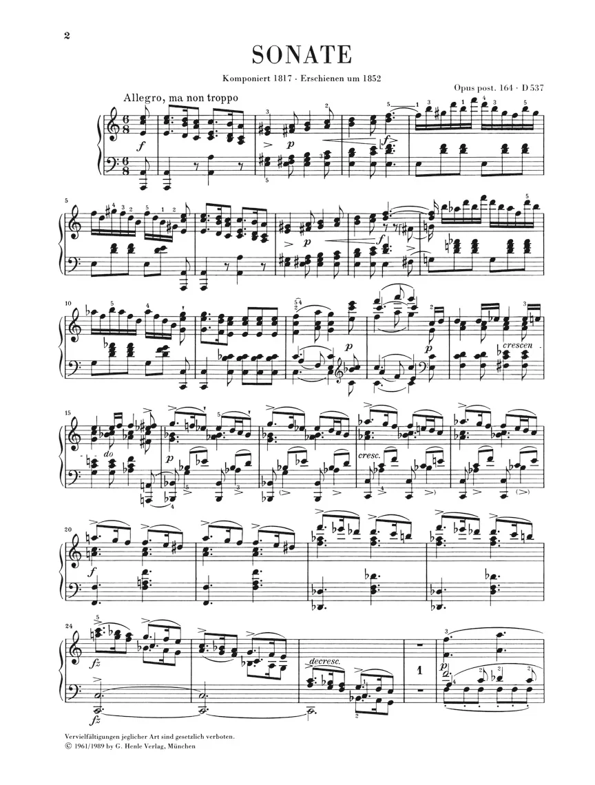 Schubert: Piano Sonata in a minor, Op. post. 164 D 537 - Image 2