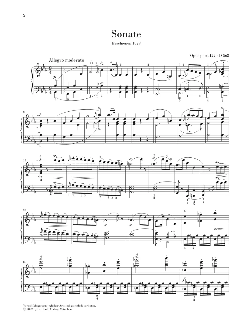 Schubert: Piano Sonata in E flat major, Op. post. 122 D 568 - Image 2