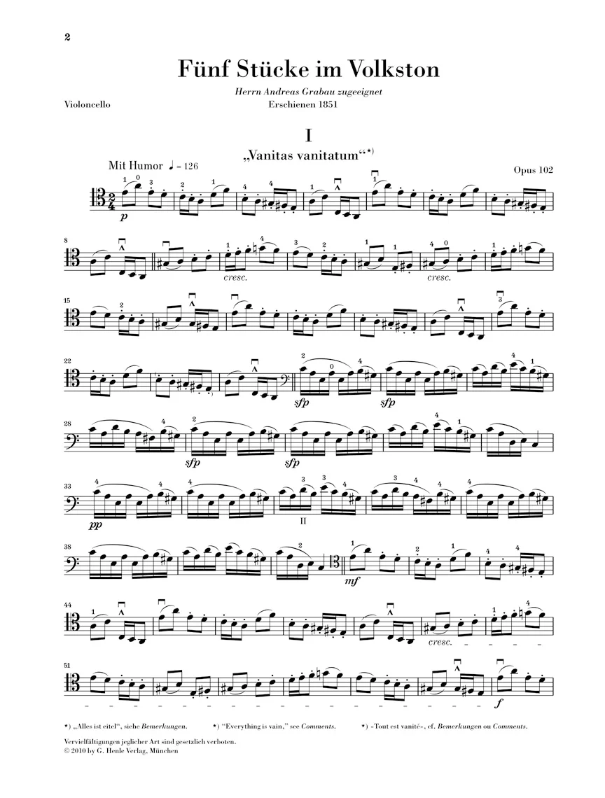Schumann: Five Pieces in Folk Style, Op. 102 for Cello and Piano - Image 4