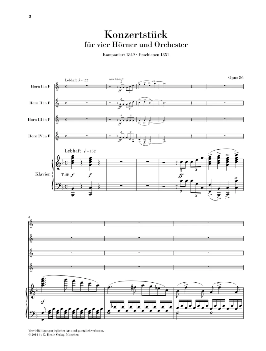 Schumann: Concert Piece for four Horns and Orchestra, Op. 86 (Piano Reduction) - Image 2
