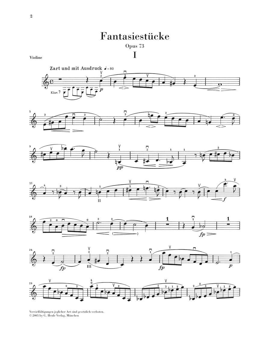 Schumann: Fantasy Pieces, Op. 73 for Piano and Clarinet - Version for Violin - Image 4