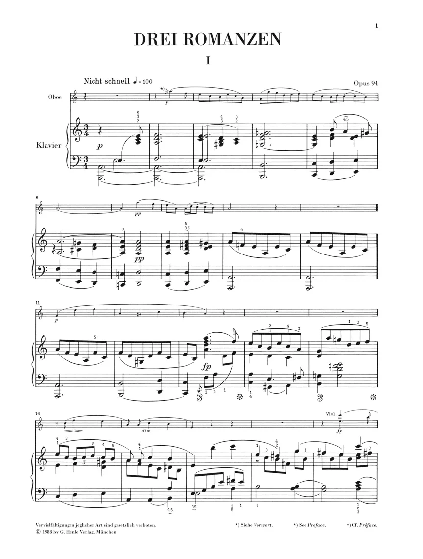 Schumann: Three Romances, Op. 94 for Oboe and Piano - Image 2