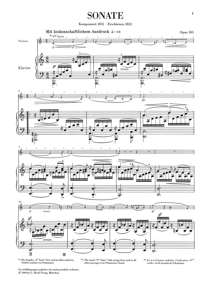 Schumann: Sonata No. 1 in a minor, Op. 105 for Piano and Violin - Image 2