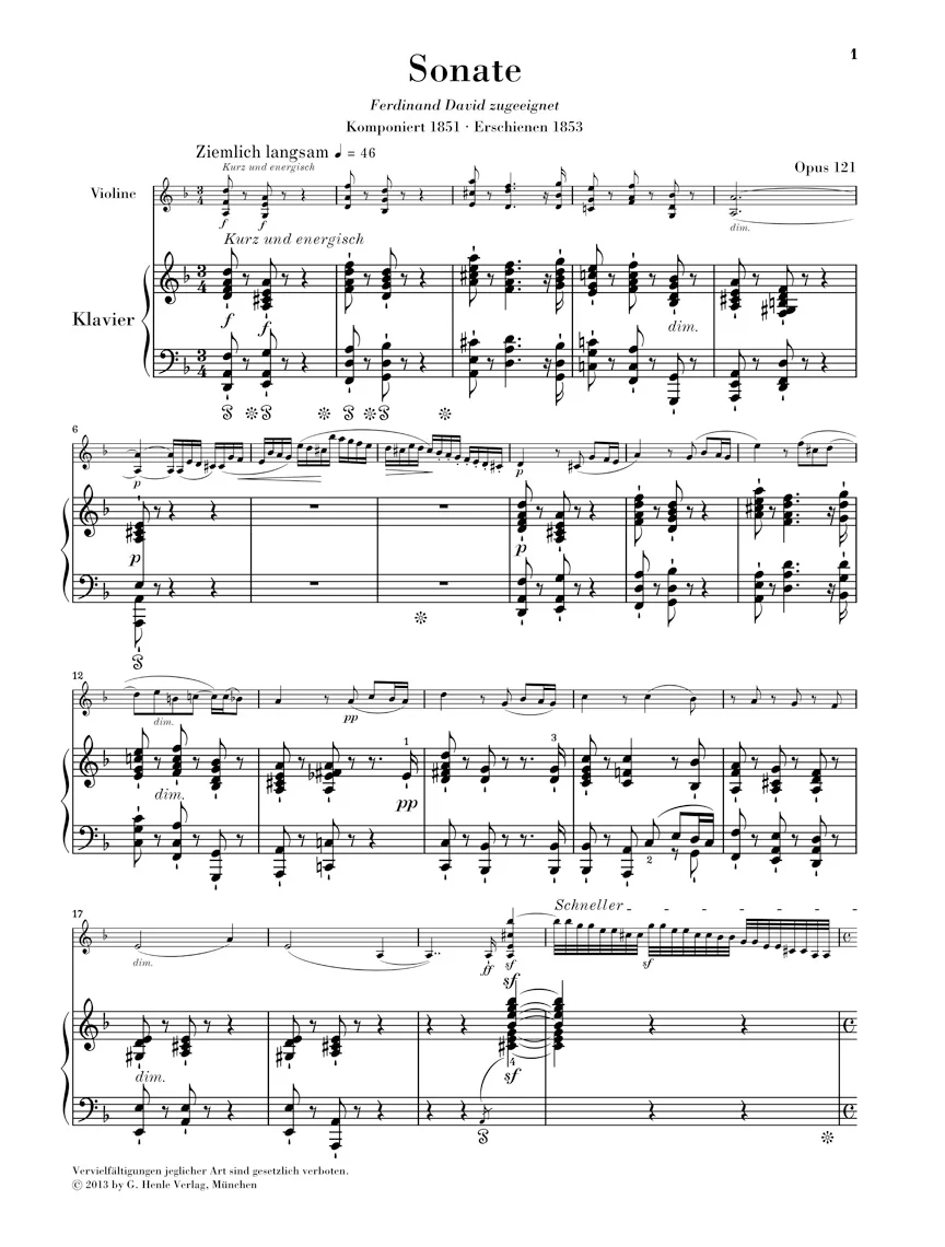 Schumann: Sonata No. 2 in d minor, Op. 121 for Violin and Piano - Image 2