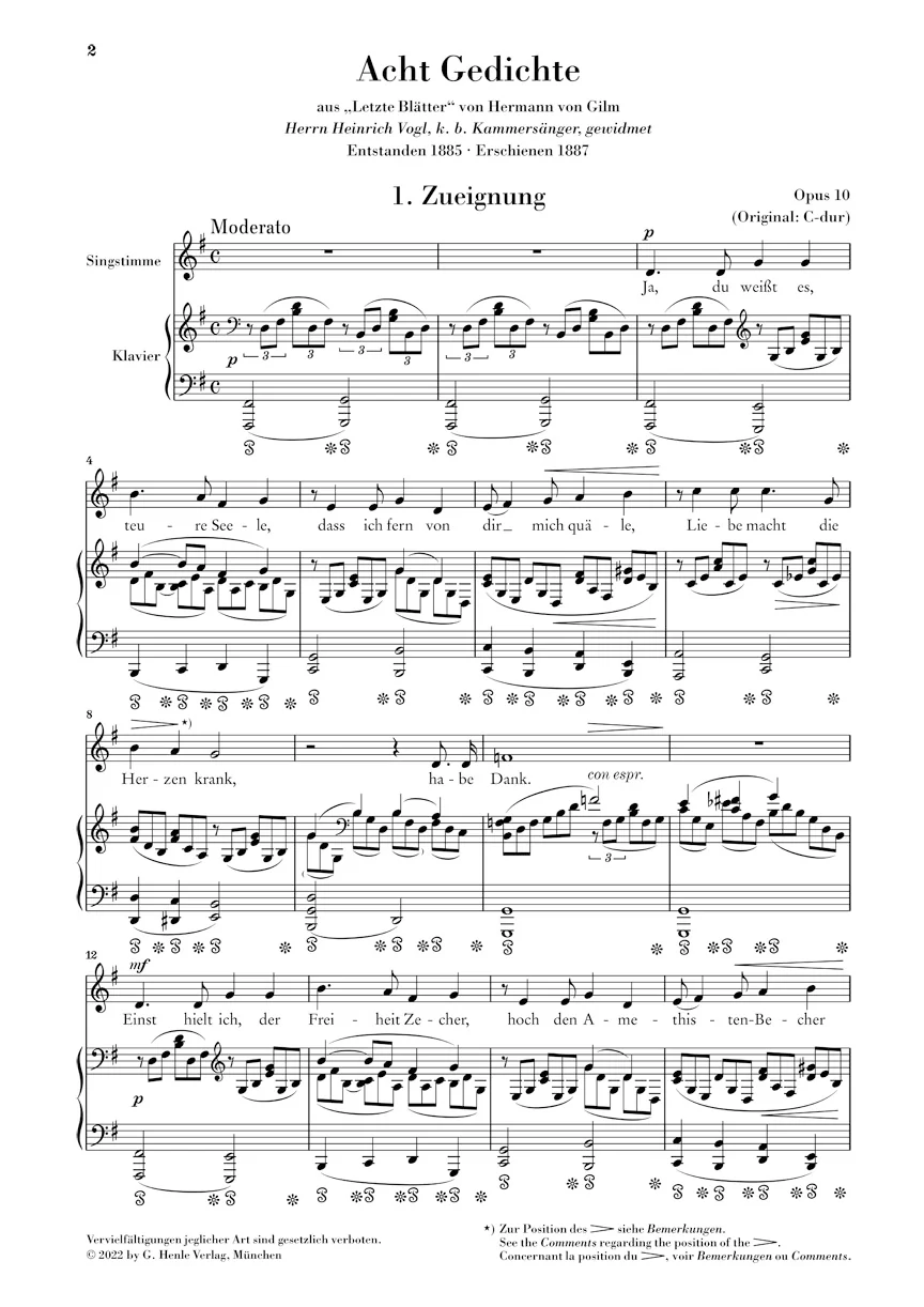 R. Strauss: Eight Poems, Op. 10 for Voice and Piano - Low Voice - Image 3