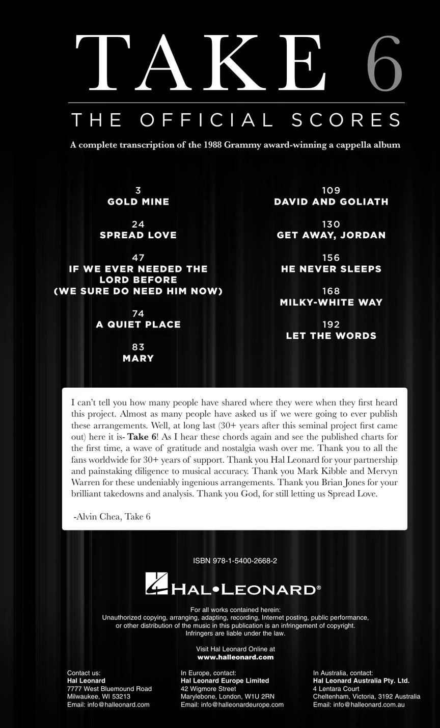 Take 6: The Official Scores SATBBB a cappella - Image 2