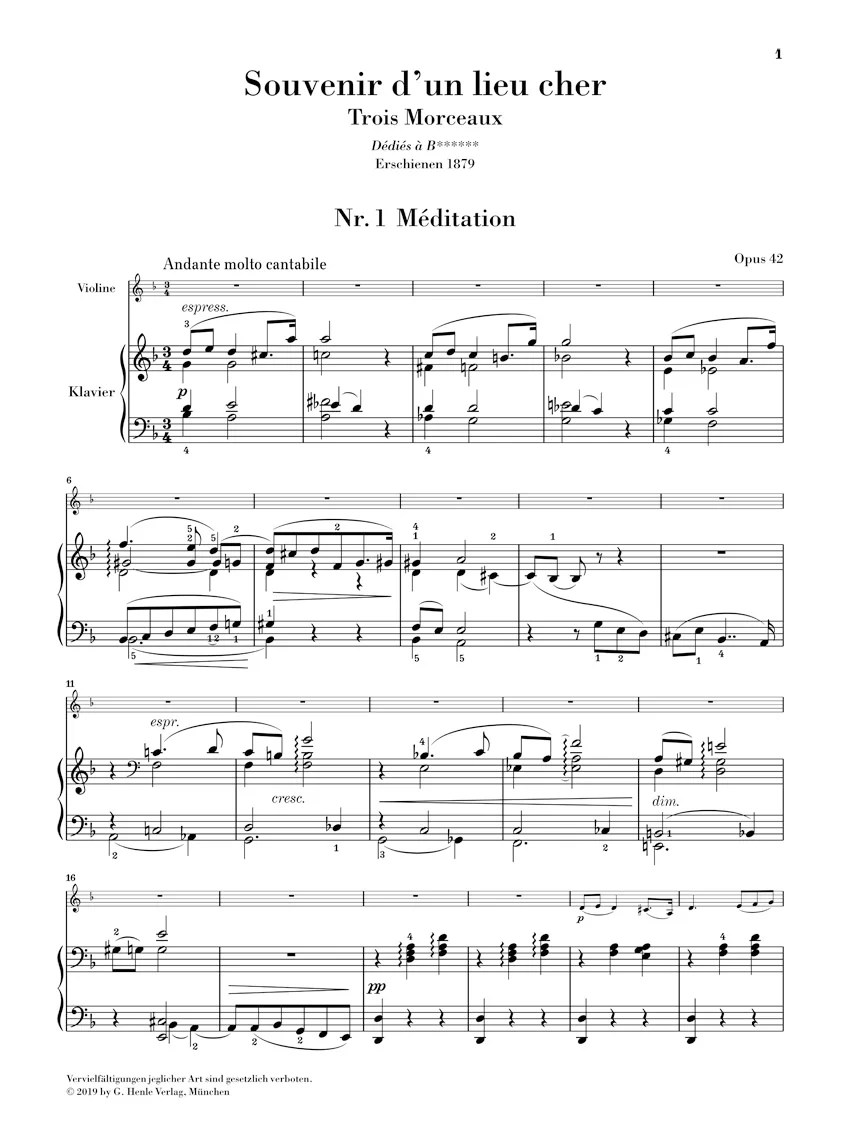 Tchaikovsky: Souvenir d'un lieu cher, Op. 42 for Violin and Piano (Score and Parts) - Image 3