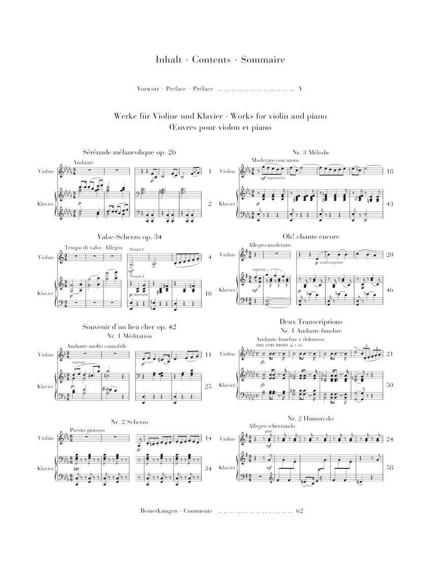 Tchaikovsky: Works for Violin and Piano (Score and Parts) - Image 2