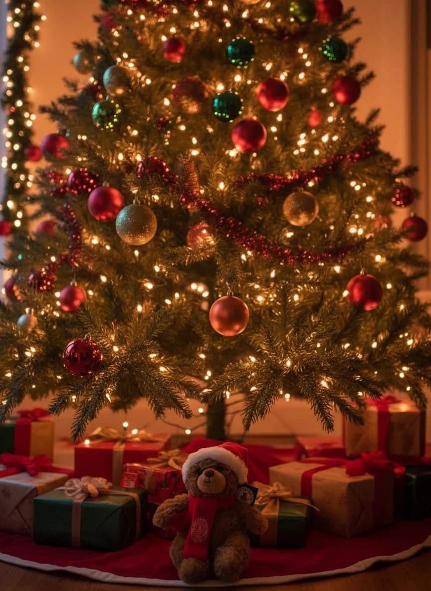 Clearance: Teddy Bear: Brown Holiday Bear with Red Scarf - Image 2