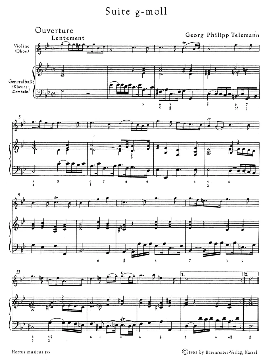 Telemann Suite for Violin (Oboe) and Bc G minor "Der getreue Musikmeister", Hamburg 1728- - Image 2