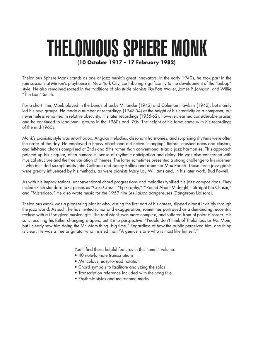 Thelonious Monk – Omnibook for Piano - Image 2