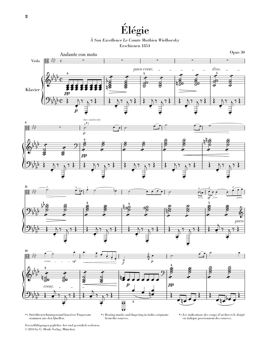Vieuxtemps: Élégie for Viola and Piano, Op. 30 (Score and Parts) - Image 3