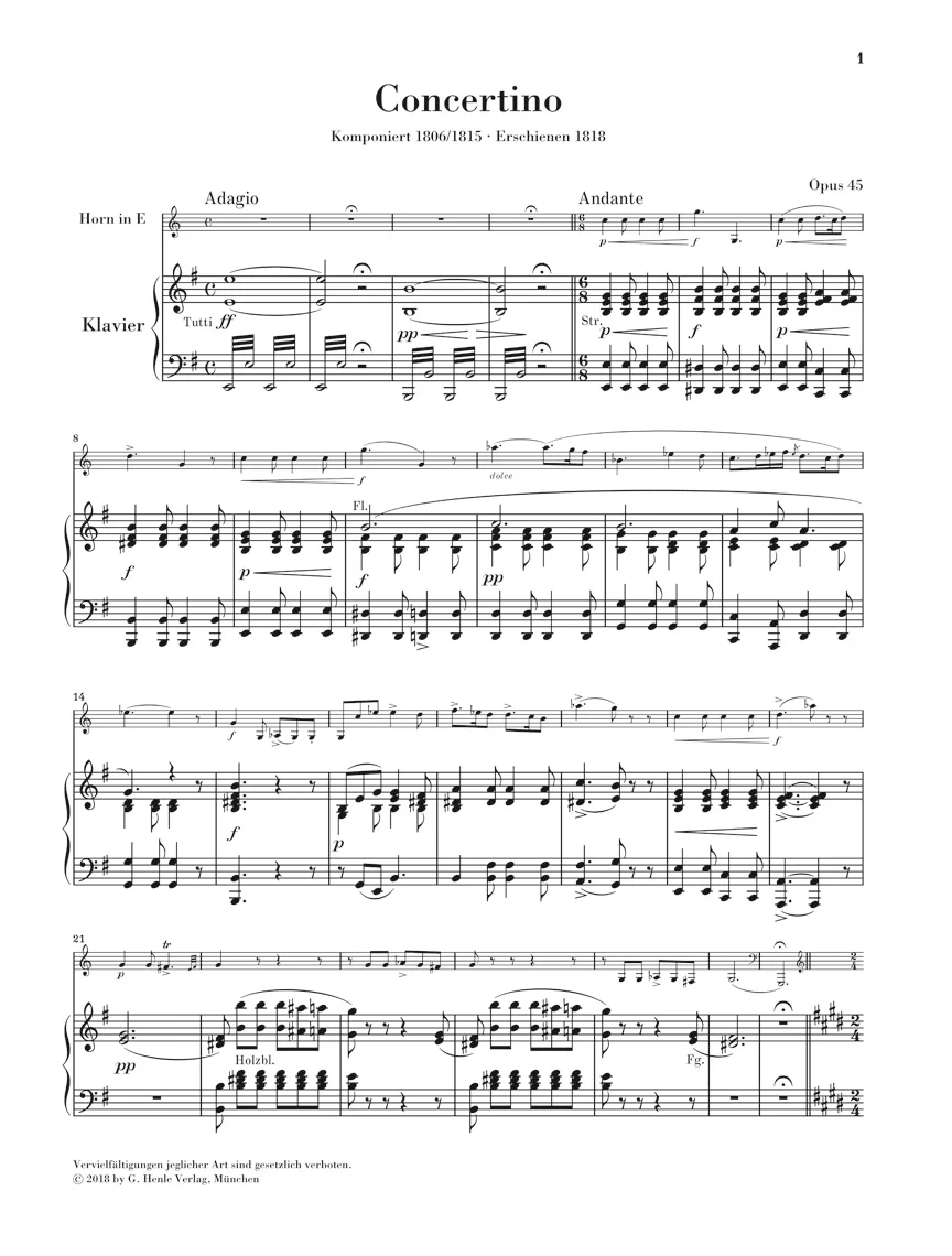 Weber: Concertino, Op. 45 for Horn and Orchestra (Piano Reduction) - Image 2
