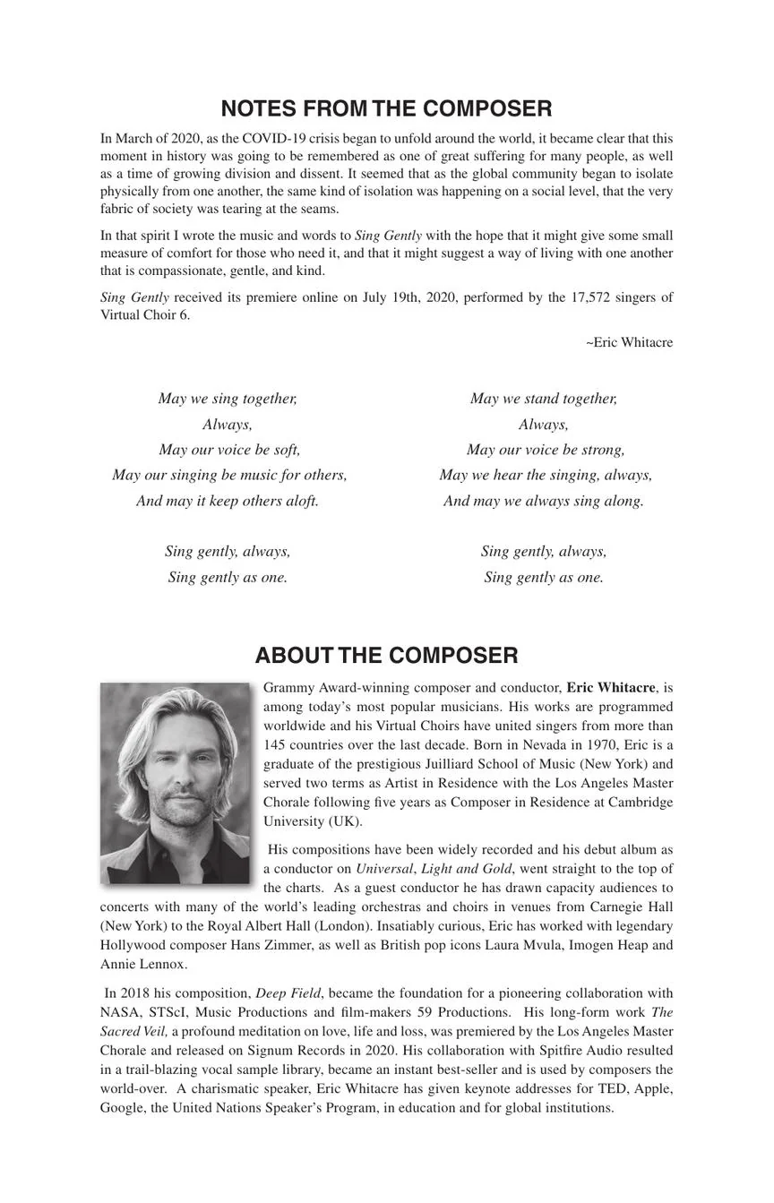 Whitacre Sing Gently SATB - Image 2