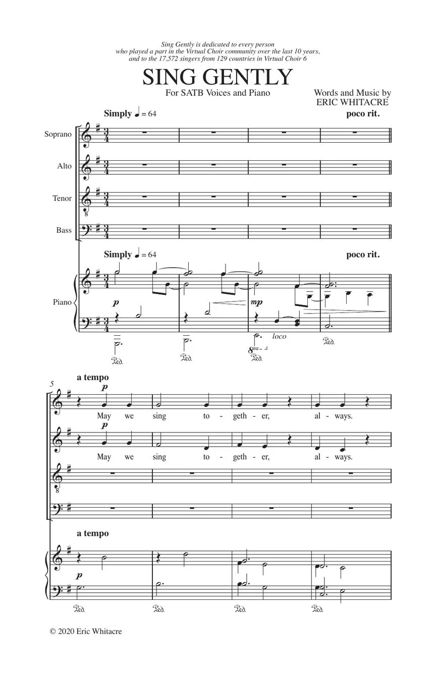 Whitacre Sing Gently SATB - Image 3