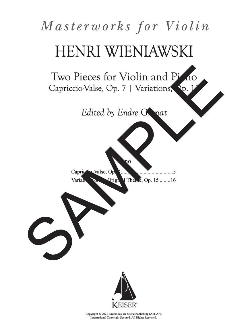 Wieniawski Two Pieces – Capriccio-Valse, Op. 7 & Variations, Op. 15 for Violin and Piano - Image 2