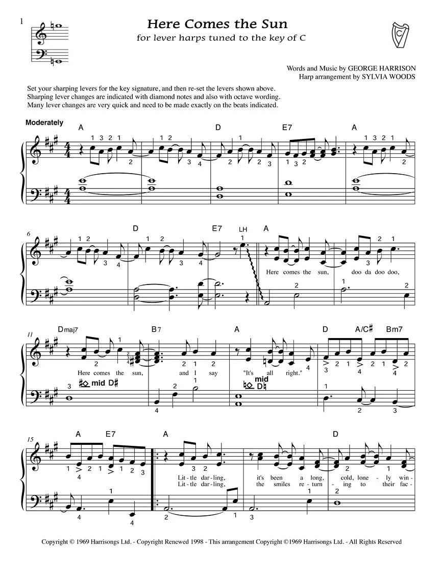 Here Comes the Sun - Arranged for Harp - Image 3