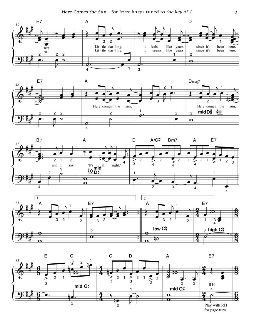 Here Comes the Sun - Arranged for Harp - Image 4