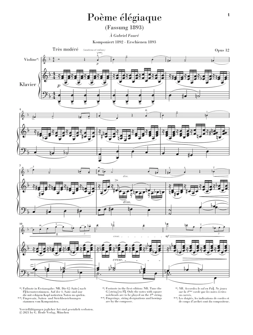 Ysaye: Poème élégiaque, Op. 12 and other Works for Violin and Piano (Score and Parts) - Image 2